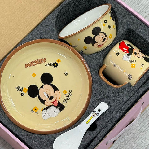 Disney Mickey Mouse 5-Piece Kids Dinner Set – Bowl, Cup, Plate, Spoon & Gift Box (Premium Quality)