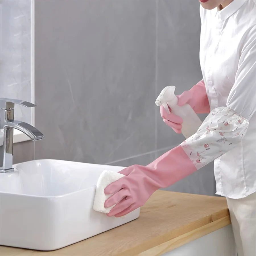 Dishwashing gloves Women's waterproof rubber durable type brush laundry leather household thickening household chores