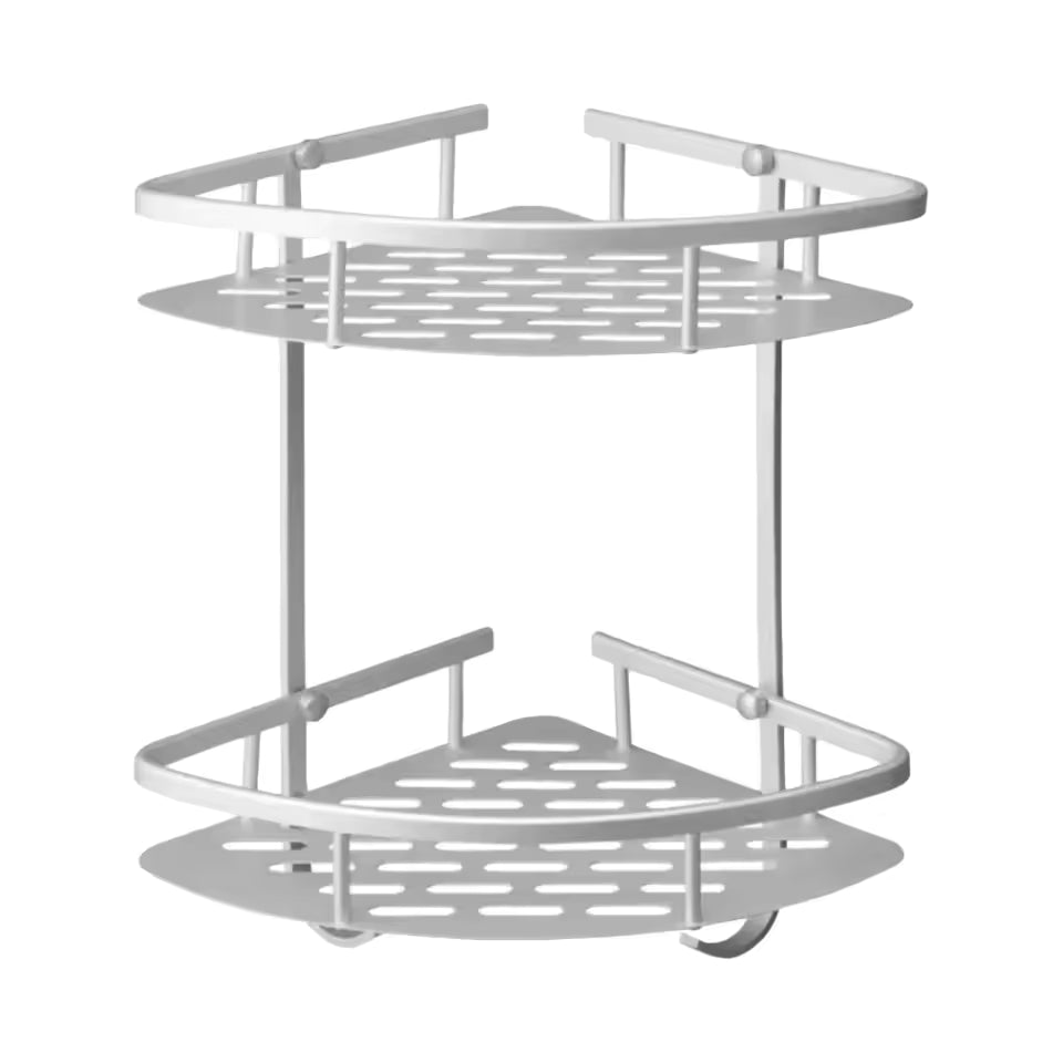 1pc Corner Wall Mount Bathroom Storage Rack Shower Shelf Aluminum Hollow Basket No Punching Easy Assembly Saves