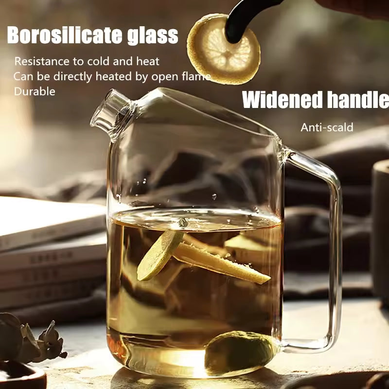 Glass Cork Water Kettle Wooden Cover Flower Teapot Heat-resistant Juice Cold With Lid Coffee Pitcher
