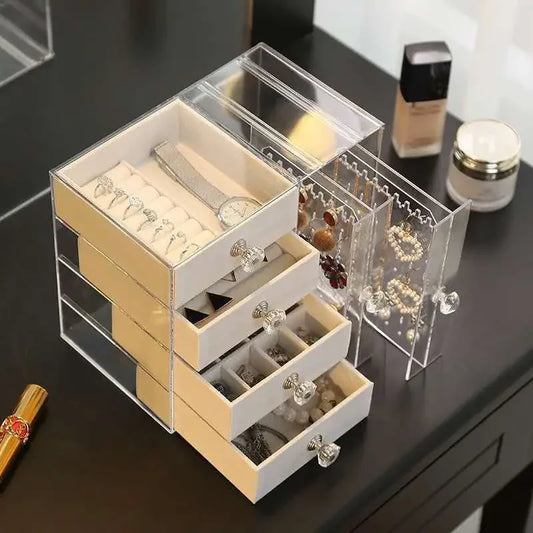 Transparent acrylic storage box dust partition large capacity multi-layer jewelry display shelf desktop drawer storage box