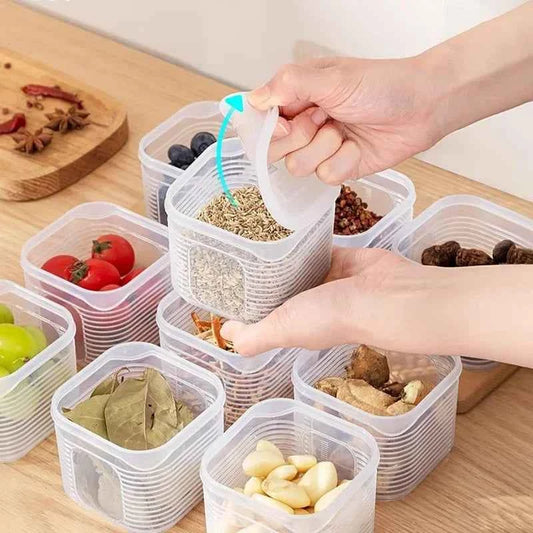 Food Storage Container 6 Grids Vegetable Fruit Fresh-keeping Box with Lid for Refrigerator Kitchen Spice Seasoning Storage Jar
