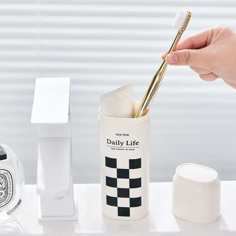 Ins - Style Portable Travel Toothbrush Storage Box - Holds Mouthwash Cup, Toothbrush, Toothpaste, Fits Electric Toothbrushes