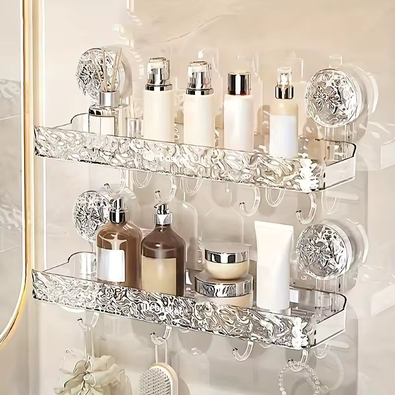 Light Luxury Glacier Pattern Shower Suction Cup Shelf Suction Cup Storage Rack Punch Free Sorting Box Organizer Bathroom Tool