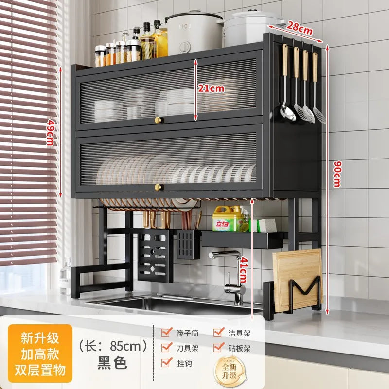 Kitchen sink drain rack double layer dishwasher sink countertop dustproof chopsticks tube knife cupboard