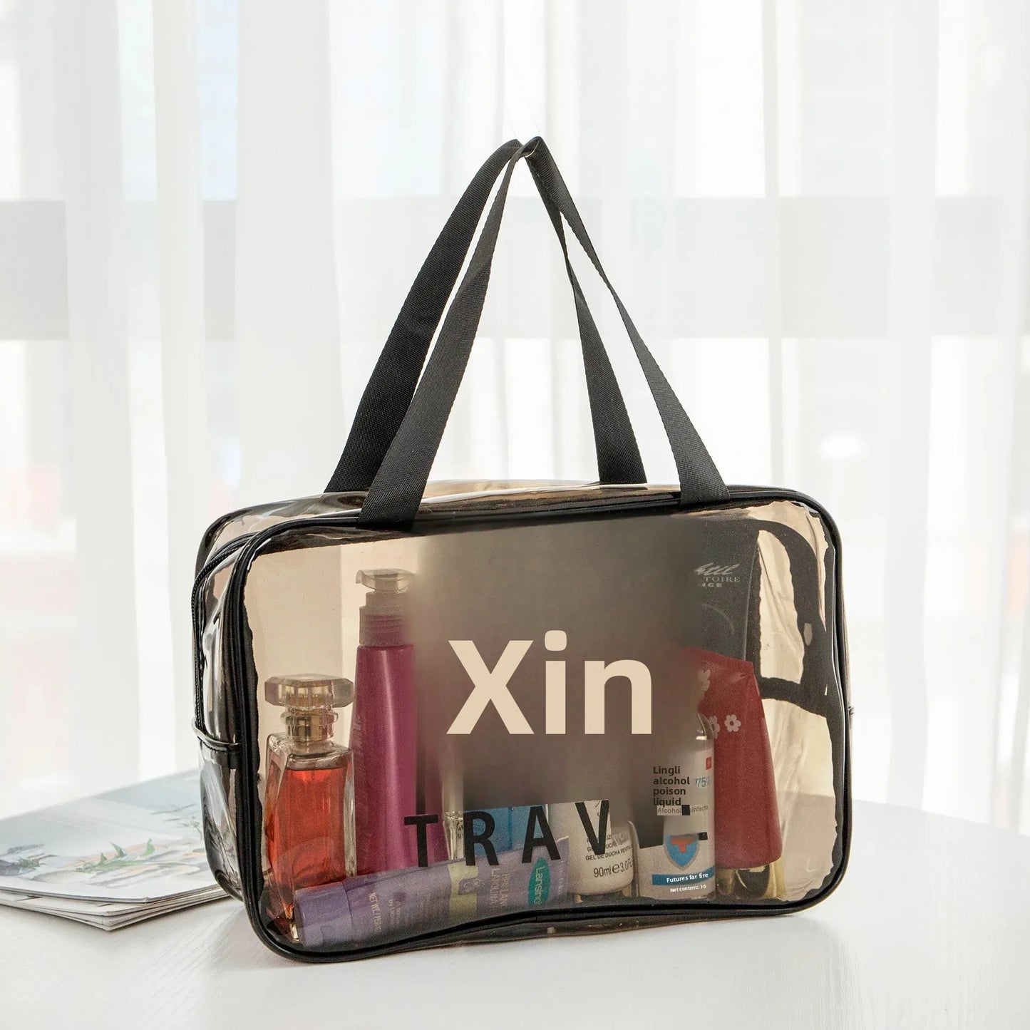 Large Capacity Thickened PVC Cosmetic Bag Transparent Waterproof Handheld Makeup Bag Multi-Functional Storage Pouch with Zipper