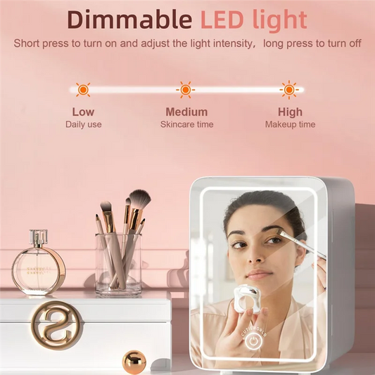 Makeup Fridge With LED Light Mirror 4L Mini Fridge For Bedroom Car Small Refrigerator For Cosmetics, Skin Care US Plug Durable-A