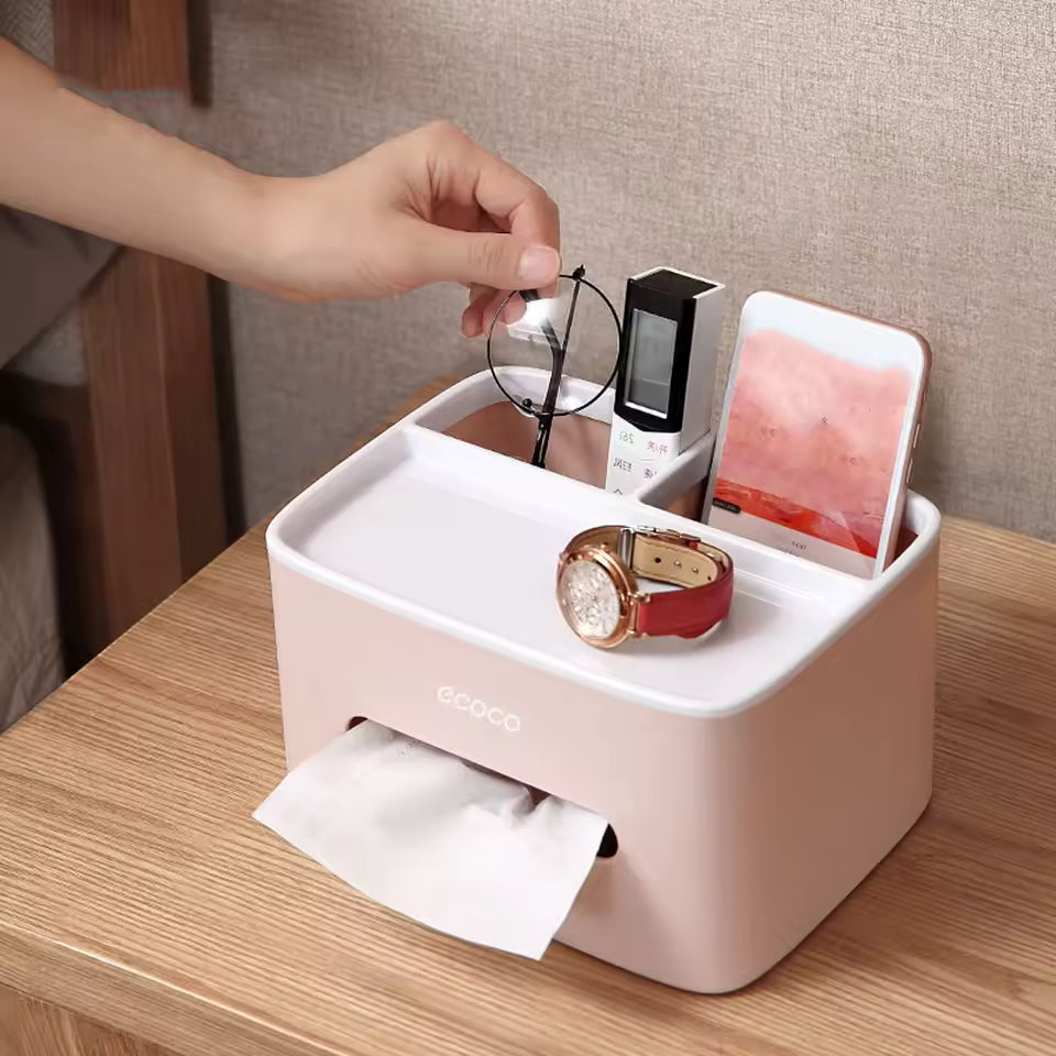 Nordic Style Tissue Paper Holder Box 2 Compartments Waterproof Desktop Storage Box Dustproof Non Slip Double Layer Tissue Box