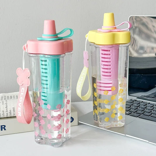 Large Capacity Portable Plastic Straw Cup for Afternoon Tea Flower Tea Women's Style Color Collision Tea Water Separation Cup