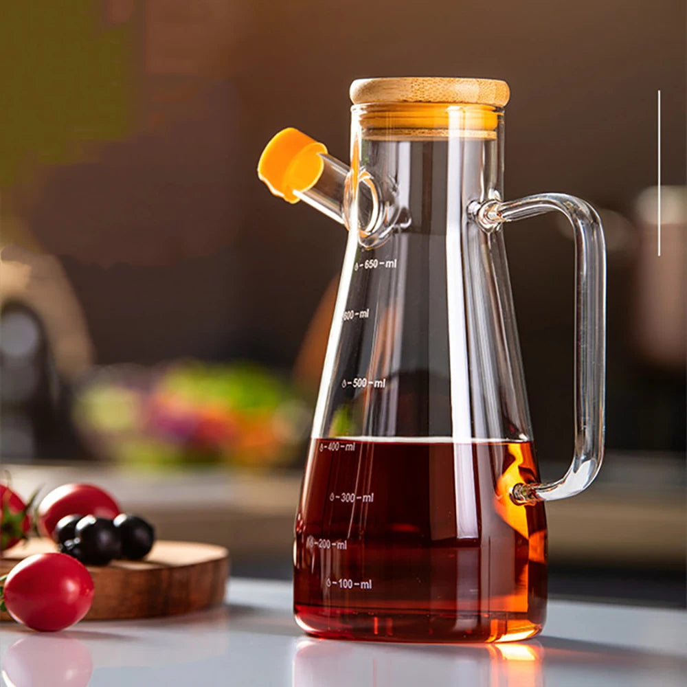 650/900ml Oil Pouring Pot Kitchen Durable Leak-proof Soy Sauce Heat-resistant High-borosilicate Glass Seasoning Bottle