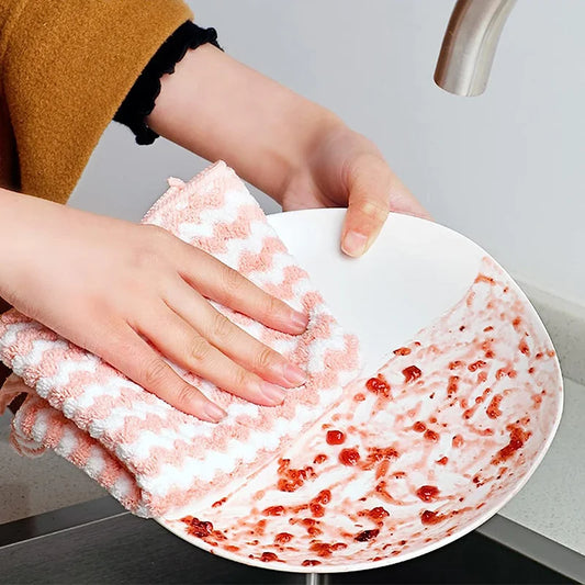 Dishcloths Super Absorbent Thicken Scouring Pads Washing Cloths Dry and Wet Clean Towel Kitchen Cleaning Rags Tools