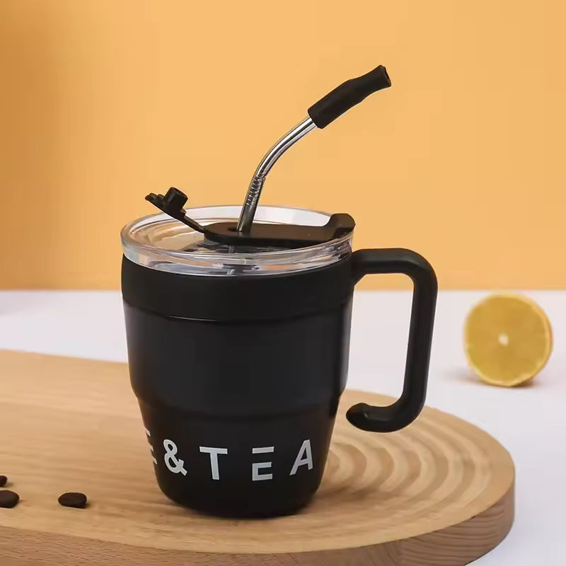 Cold for Straw Lid Bottle Outdoor Mug Thermos Hot with Tea Stainless 480ml Steel Drinks Milk Portable Water Cup Office Coffee