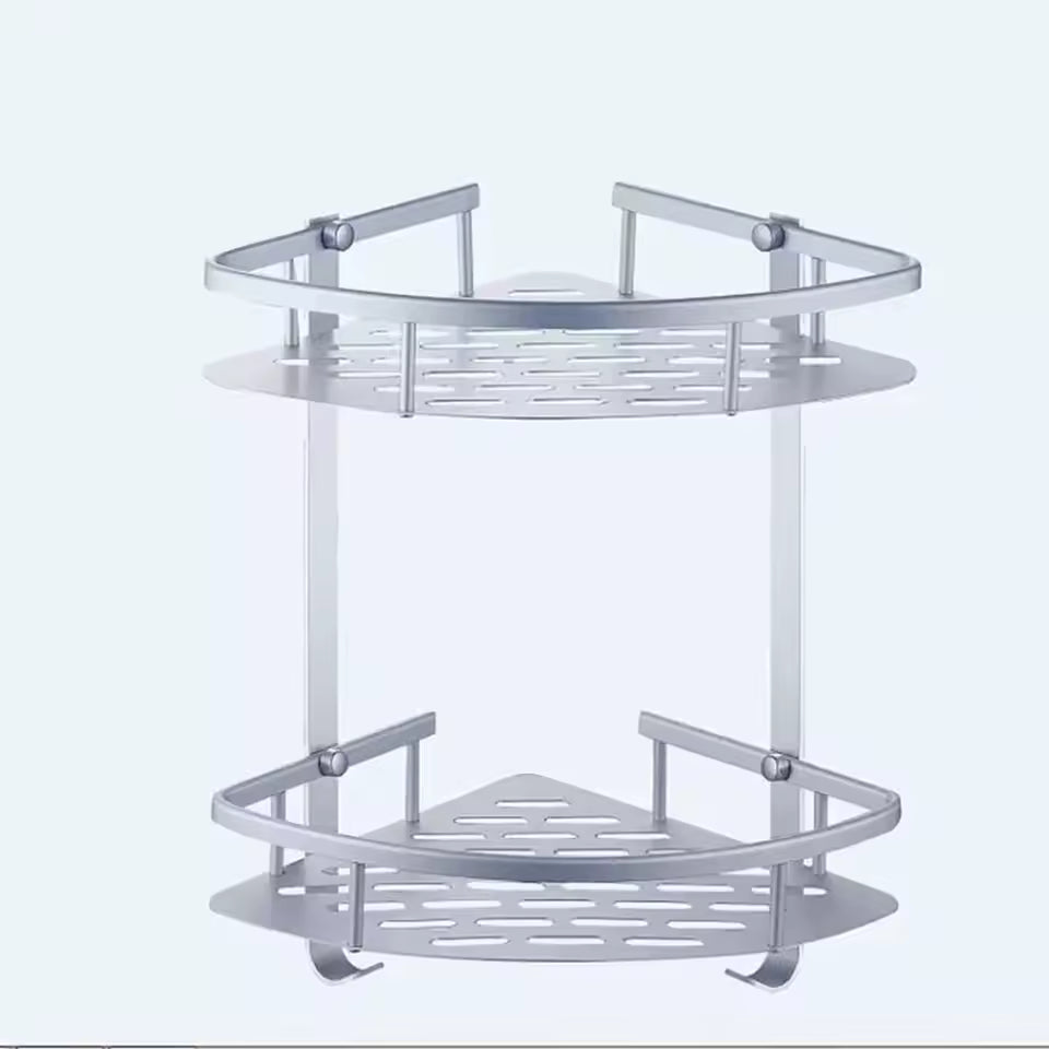 1pc Corner Wall Mount Bathroom Storage Rack Shower Shelf Aluminum Hollow Basket No Punching Easy Assembly Saves