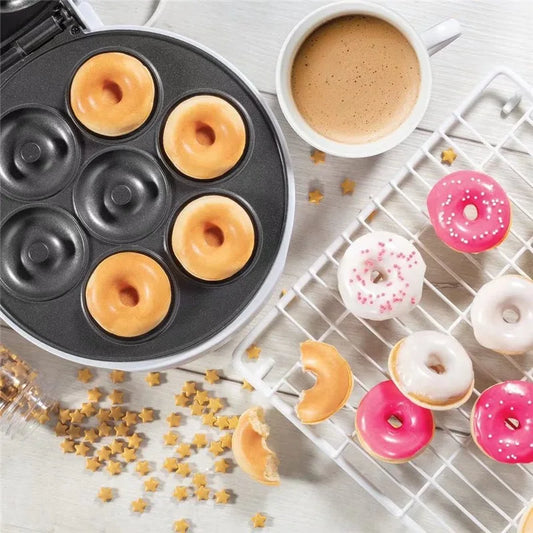 Mini Donuts Machine. Household Seven-Hole Donut Machine Double-Sided Heating Breakfast Machine Multifunctional Cake Machine.