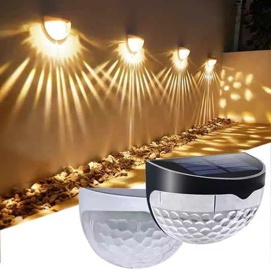 2PCS Outdoor Solar Fench Garden Waterproof Lights Round Lighting Effect Decorative Wall Lamps
