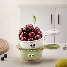 Dopamine Cute Handle Drain Basket Filter Double Layer 2-in-1 Thickened Vegetable Basket Wash Fruit for Home Use