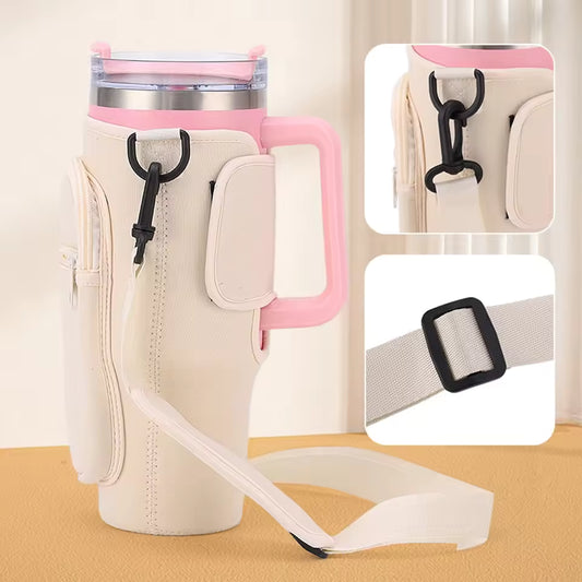40oz Water Bottle Carrier Bag For Stanley Quencher Cup Sleeve Adjustable Shoulder Strap Non-slip Insulated Mug Cover