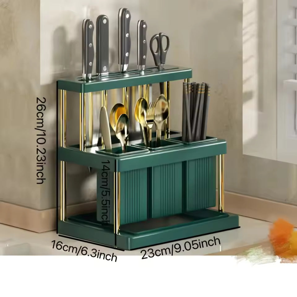 Multi-Use Cutlery Stand - Space-Efficient Organizer with Drain for Kitchen Tools