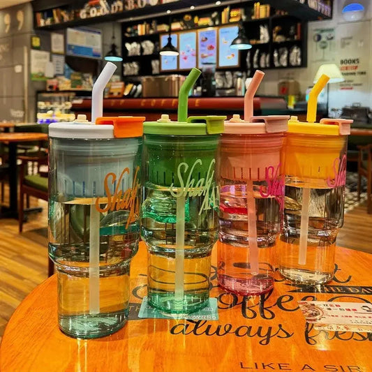 Summer New Large Capacity Fresh Water Bottle High Aesthetic Dual Drink Straw Cup Men's Women's Simple Style Student Water Cup