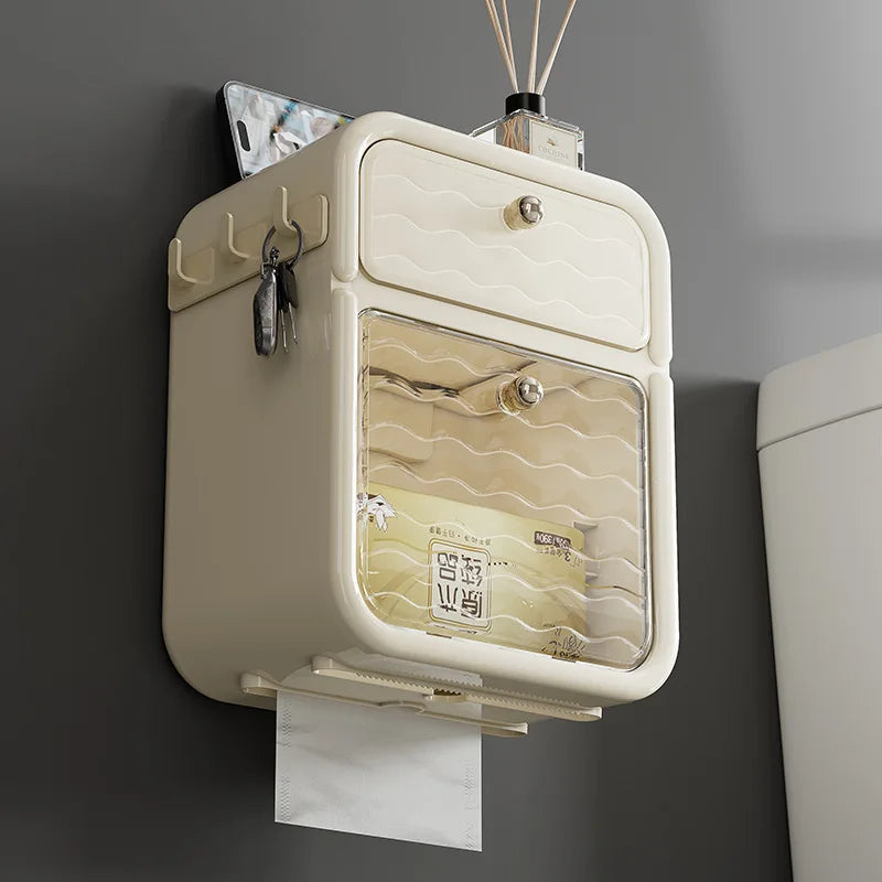 Toilet paper holder storage rack toilet paper box wall mounted waterproof storage tissue box bathroom accessories