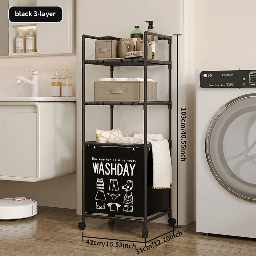 Storage Rack With Wheels Laundry Basket With Metal Frame Detachable Bag Large High Dirty Clothes Basket Laundry Room Bathroom