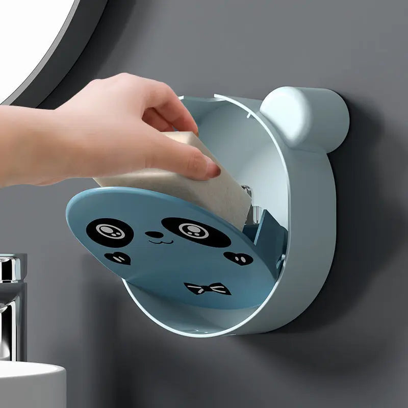 Soap Box with Lid Fragrance Soap Box Wall Mounted Drain Free Hole Free Flip Cover Soap Box Bathroom Laundry Soap Box