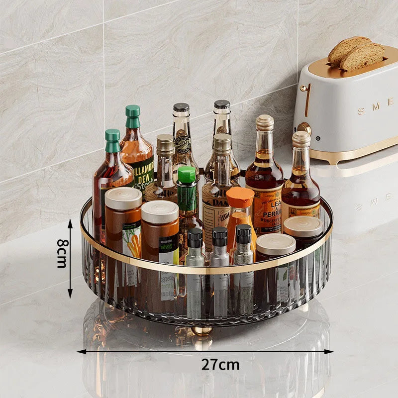 Rotating Tray Spice Rack Pantry Cabinet Turntable With Base Storage Bin Kitchen Organizer For Seasoning Cosmetic Storage Box