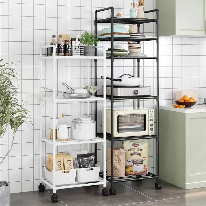 Kitchen multi-level floor-standing storage rack, household movable storage rack, wall-mounted storage rack