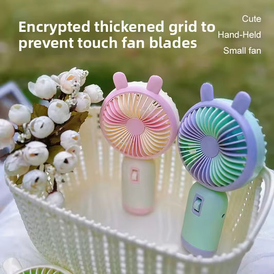 Cute Portable Mini Fan High Wind Power Handheld Outdoor Personal USB Rechargeable Desktop Fan Compact Size Easy to Carry