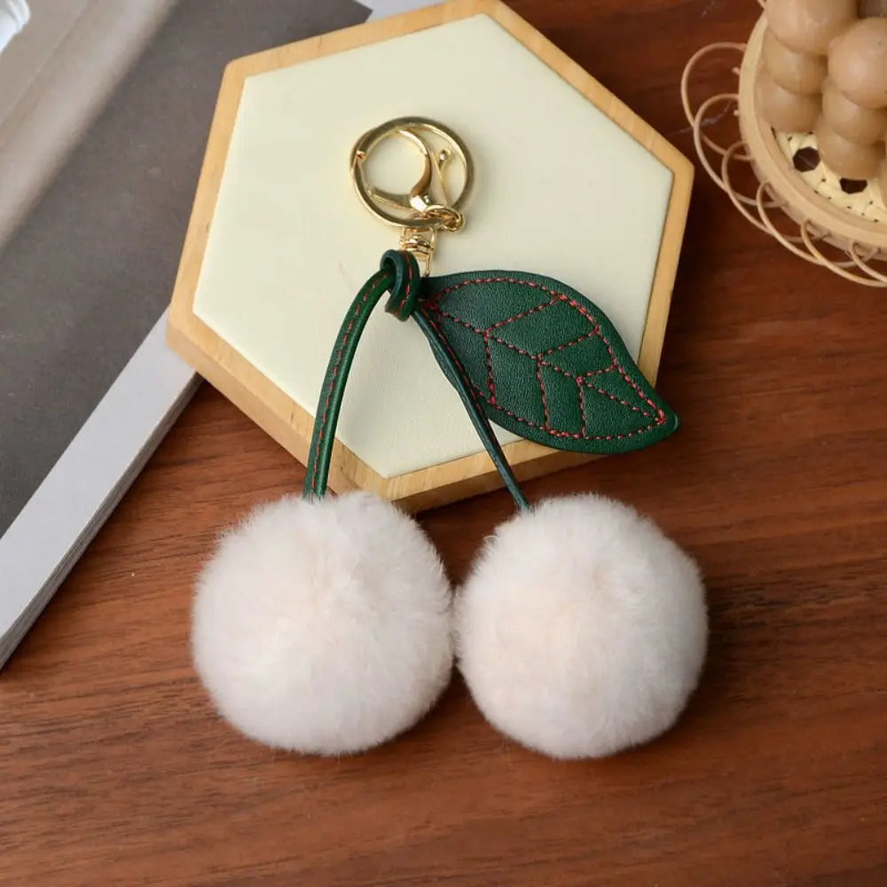 Cherry Plush Toy Keychain Otter Rabbit Hair Kawaii Cartoon Keychain Colorful Fluffy Women's Bag Pendant Backpack Car Key Pendant