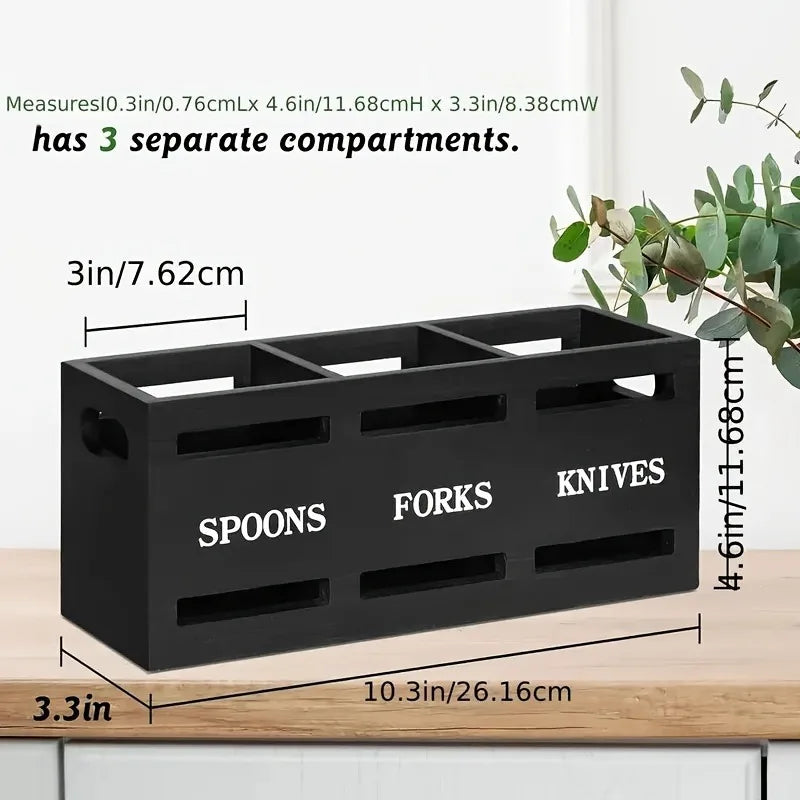 Wooden Multi-Compartment Cutlery Organizer Box for Kitchen Utensils Chopsticks Spoons Rectangular Dining Table Storage Tray