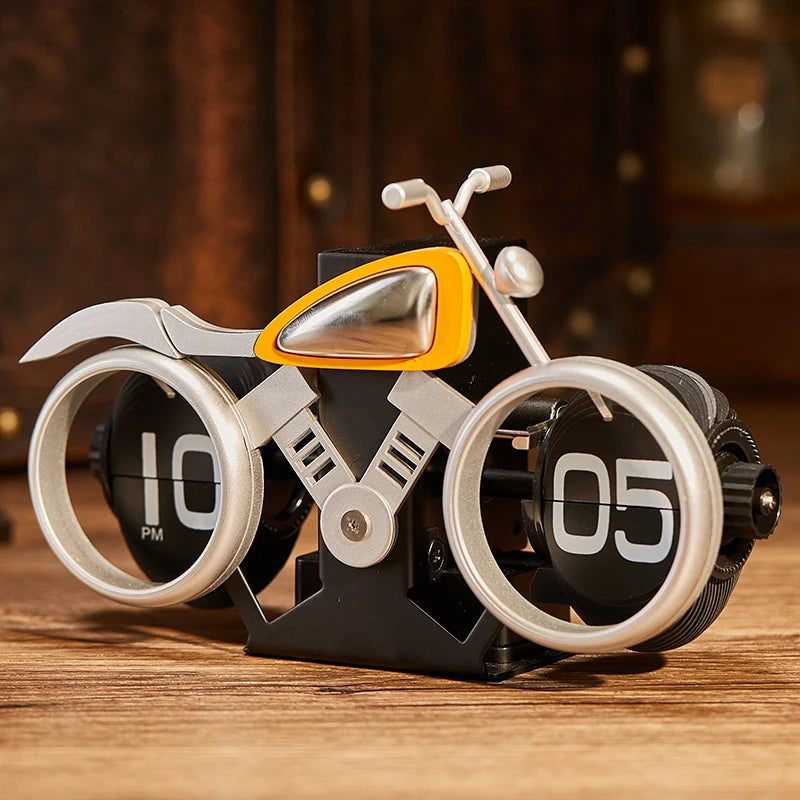 Vintage Motorcycle Flip Clock Silent Mechanical Table Clock Industrial Desk Decor Premium Automatic Number Display Unique Gifts