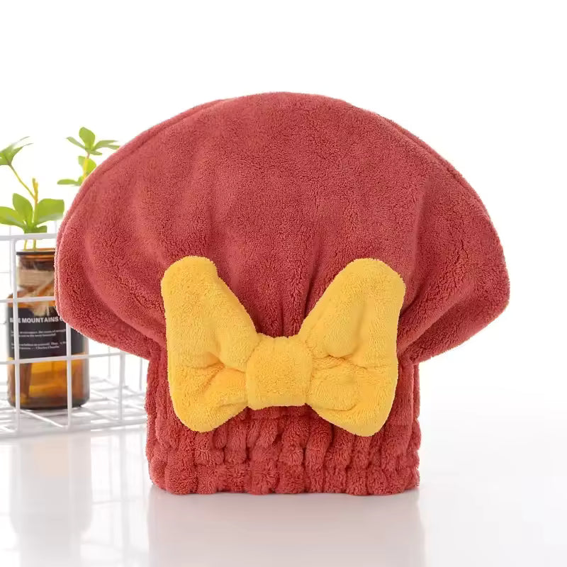 Woman Bow Coral Velvet Dry Hair Cap Super Absorbing Quick Drying Thickened Bath Cap Girls Hair Shower Hat Wrapped Towels