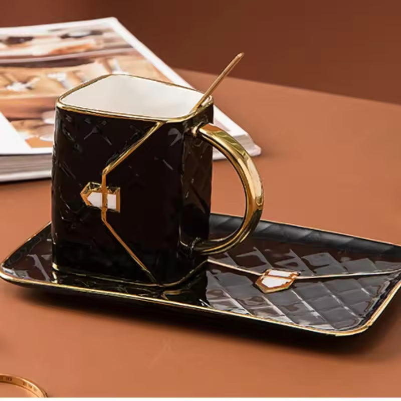 10Oz Aesthetic Handbag Shaped Mug Creative Elegant Ceramic Water Cups Sets Luxury Coffee Mugs Women Drinkware Office Decor Gift