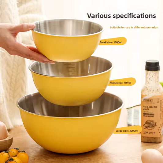 Stainless Steel Food Grade Baking Egg Beating Kitchen Bowl with Scale Korean Ins Style Three Piece Set Salad Bowl Home Use