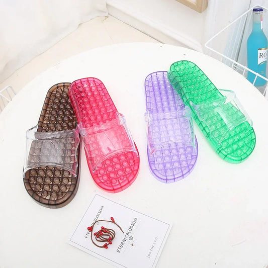Bathroom Slippers For Men And Women Home Use Non-Slip Hollow Out Draining Shoe Bottom Massage Couple Soft Crystal Slippers Whole