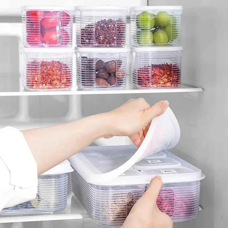 Food Storage Container 6 Grids Vegetable Fruit Fresh-keeping Box with Lid for Refrigerator Kitchen Spice Seasoning Storage Jar
