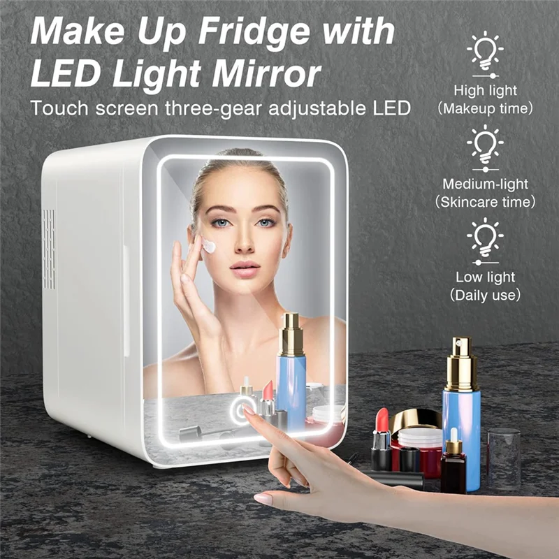 Makeup Fridge With LED Light Mirror 4L Mini Fridge For Bedroom Car Small Refrigerator For Cosmetics, Skin Care US Plug Durable-A