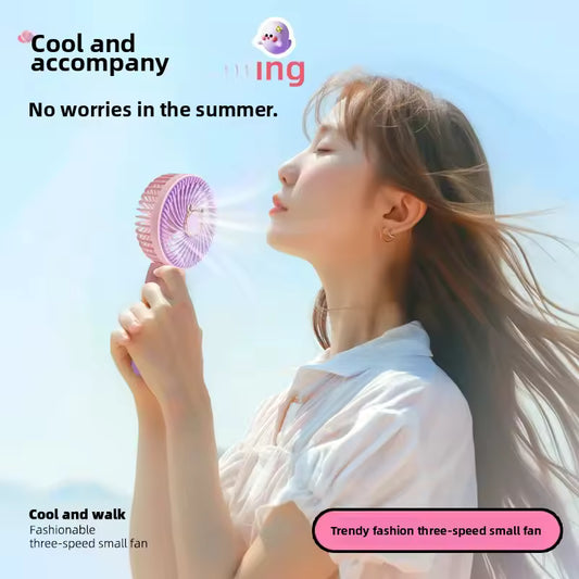 Portable Mini Handheld USB Fan 2025 New Trend Cute Cartoon Design Three Speed Adjustable Student Electric Fan Compact Size