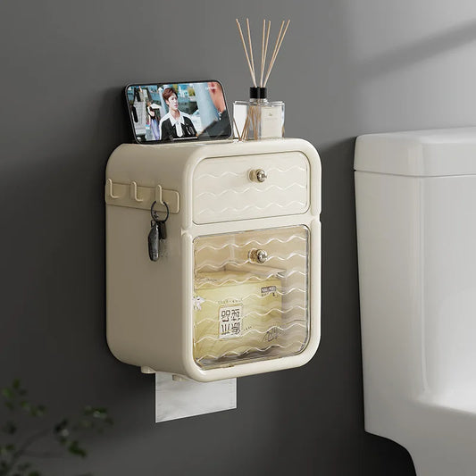 Toilet paper holder storage rack toilet paper box wall mounted waterproof storage tissue box bathroom accessories