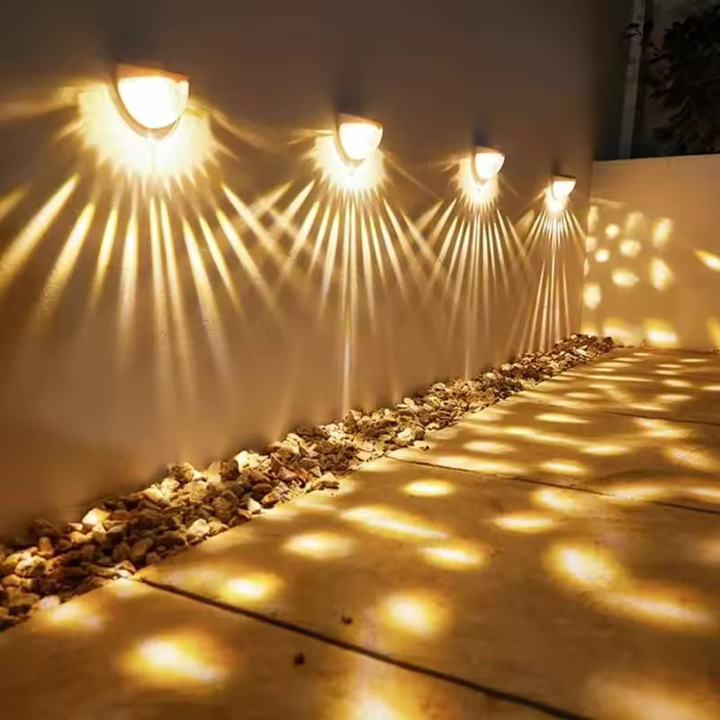 2PCS Outdoor Solar Fench Garden Waterproof Lights Round Lighting Effect Decorative Wall Lamps