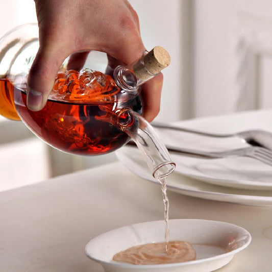 Two-in-one Glass Oil Pot Heat-resistant Transparent High Borosilicate Glass Sauce Vinegar Bottle Cork Lid Kitchen Seasoning Tool