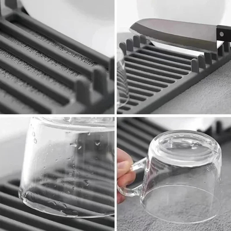 2-in-1 Drying Mat Non-slip Kitchen Sink Countertop Dish Drying Pads to Prevent Water Accumulation Kitchen Counter Mat