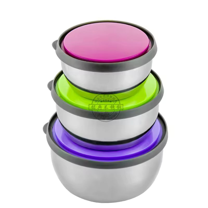 3 Pcs Stainless Steel Preserve Bowls Set Food Containers With Lids Kitchen Tableware Food Grade Soup Bowls Preservation Box