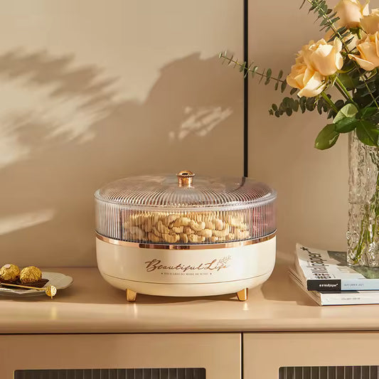 Household Tea Table Fruit Snack Storage Box 360-degree Rotating Transparent Candy Dried Fruit Storage Box Home Snack Tray