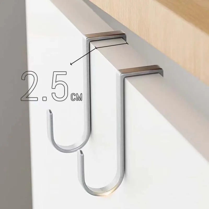 S-shaped Door Rear Hanger Hook Stainless Steel Non-punching Cabinet Door Hooks Clothing Coat Home Storage Wall Hooks Garden