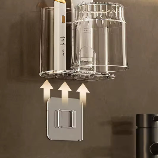 Toothbrush Holder with Gargle Cup Wall-mounted Plastic Toothpaste Drain Basket for Bathroom Space-Saving Bathroom Organizer