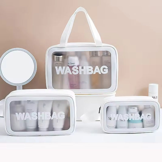 Large Capacity Different Size Travel Toiletry Cosmetic PVC Waterproof Clear Makeup Bag Washing Tote Bag With Zipper And Handle