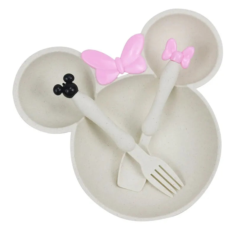 Wheat Straw Baby Cartoon Tableware Set Children's Dishes Kids Dinner Platos Baby Feeding Plate Training Bowl Spoon Fork