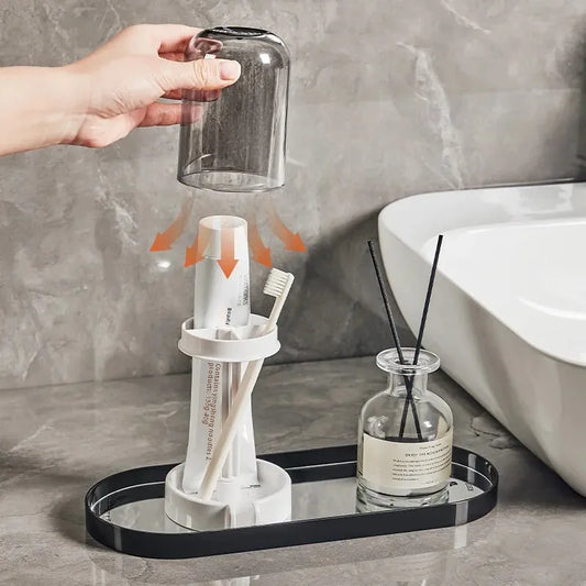 New Multifunctional Home Bathroom Brush Holder Dustproof Cover Drainage Cup Rack Toiletries Storage Shelf Non-Brand Chinese Made